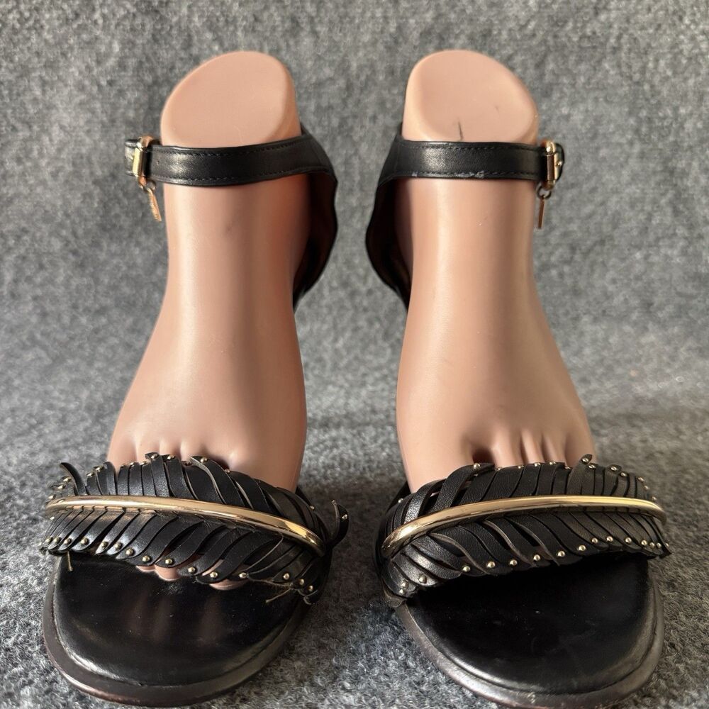 Coach Isabella Black Feather Studded Ankle Strap Strappy Leather Heel 10B - Picture 4 of 13